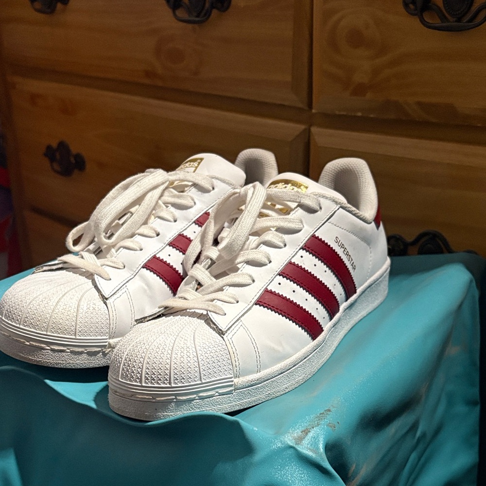 Adidas White Sneakers with Red Stripes
